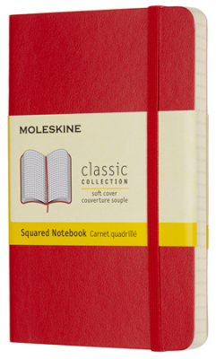Записная книжка A6  96л клетка Moleskine® Classic Soft Pocket мягкая обложка на резиновой застежке красная