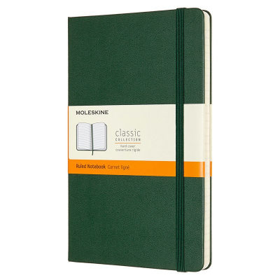 Записная книжка A5 120л линейка Moleskine® Classic Large твердая обложка на резиновой застежке зеленая