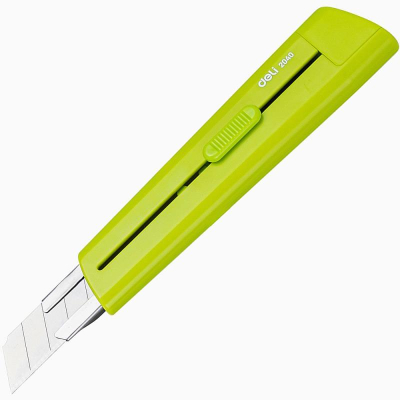 Нож макетный 18мм Deli 'Rio' пластиковый корпус металлические направляющие лезвия автоблокировка зеленый в блистере