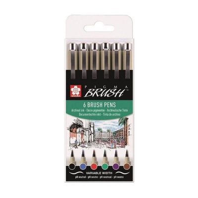 Ручки капиллярные художественные Sakura Pigma Brush  6цв