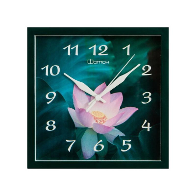 Часы настенные Салют Подарочные 24х24см 'Лотос' белые стрелки зеленый обод плавный ход серия 'Фотон'