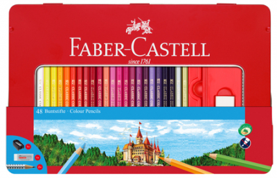 Карандаши  48цв Faber-Castell 'Замок' +ластик +точилка в металлической коробке