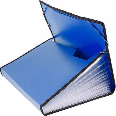 Папка A4  13отд Бюрократ на резиновых застежках с окантовкой пластиковая синяя