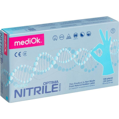 Перчатки одноразовые нитриловые Nitrile 'MediOk Optima' размер  9-10(XL) голубые  50 пар