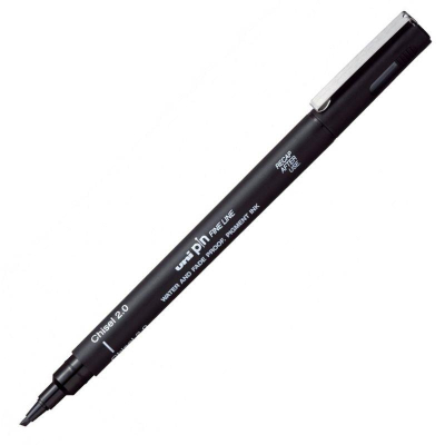 Ручка капиллярная художественная Uni Pin Fine Line Chisel скошенная 2.0мм черная