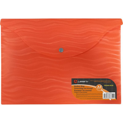 Папка-конверт на кнопке A4 Lamark пластиковая 400мк Волна оранжевая