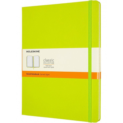 Записная книжка A4-  96л линейка Moleskine® Classic XLarge твердая обложка на резиновой застежке лайм