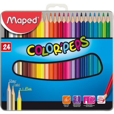 Карандаши  24цв Maped Color'Peps трехгранные в металлической коробке