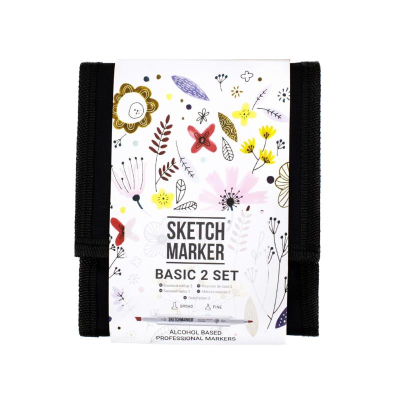 Маркеры художественные спиртовые Sketchmarker 'Basic-2' 12цв базовые оттенки двусторонние + сумка органайзер