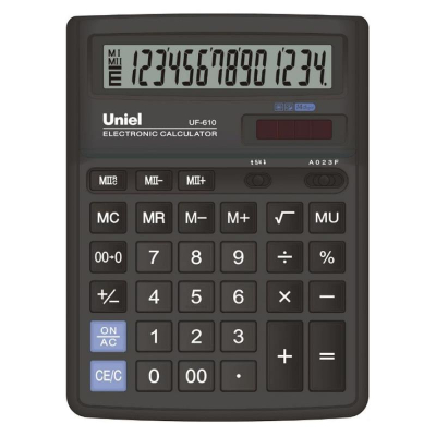 Калькулятор настольный Uniel 14 разрядов DP DM 143x193x38мм черный