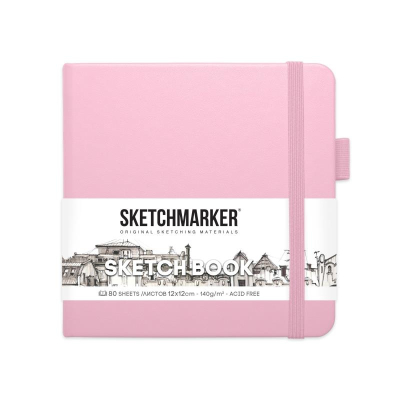 Блокнот для набросков Sketchmarker 12х12см 140г  80л твердая обложка розовый