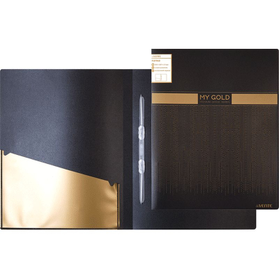 Скоросшиватель пластиковый A4 непрозрачный с внутренним карманом deVENTE 'My Gold' черный
