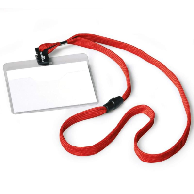 Держатель для бэйджа/ID-карты горизонтальный  90х60мм Durable с безопасным замком на красном шнурке 1/44см