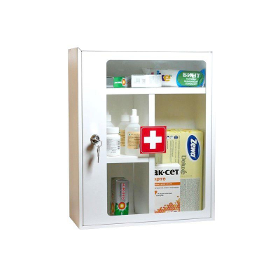 Шкаф-аптечка Klesto 36х45х15см с замком со стеклянной дверцей и 2 полками металлический белый