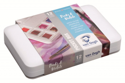 Краски акварельные Royal Talens Van Gogh Pinks&Violets 12цв х 1.3мл в кюветах + кисть в пластиковом пенале