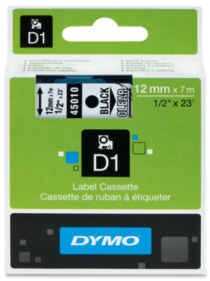 Картридж ленточный Dymo® D1  12мм х7м пластик черный шрифт/прозрачный фон 45010