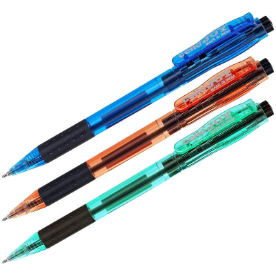 Ручка шариковая автоматическая Cello 0.7мм Joy Neon Tinted с резиновой манжетой цвет корпуса ассорти синяя