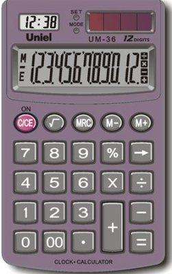 Калькулятор карманный-книжка с часами Uniel 12 разрядов DP металлическая панель 70х117x11мм 59г