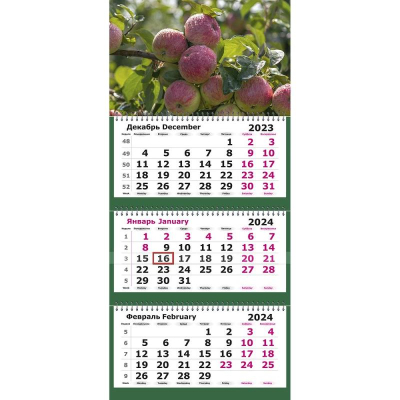 Календарь настенный 2024 квартальный 3-блочный 30х67см 'Яблоневый сад' на гребне