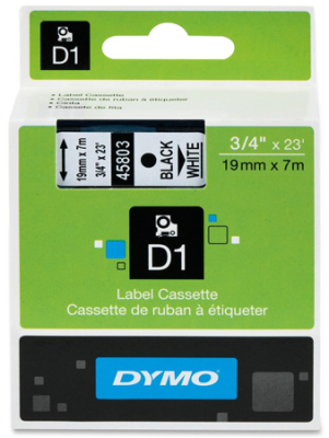 Картридж ленточный Dymo® D1  19мм х7м пластик черный шрифт/белый фон 45803
