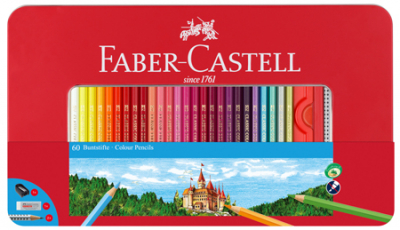 Карандаши  60цв Faber-Castell 'Замок' +ластик +точилка в металлической коробке