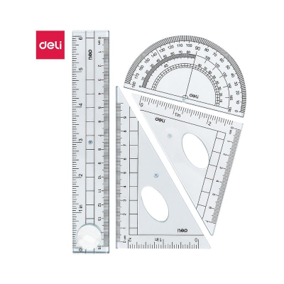 Чертежный набор Deli линейка 15см/8" угольники 60°/10см 45°/7см транспортир 180°/8см в сумке на молнии 