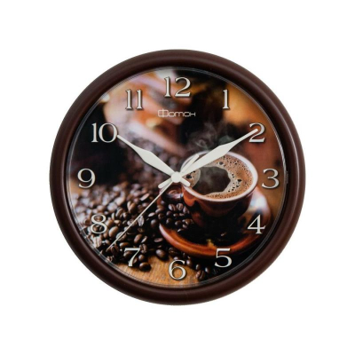 Часы настенные Салют Кухня d-24см 'Кофе' белые стрелки коричневый обод серия 'Фотон'