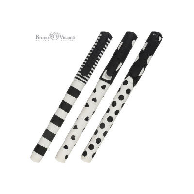 Ручка шариковая BrunoVisconti® DreamWrite 0.7мм синие чернила 3 дизайна 'Black&White'