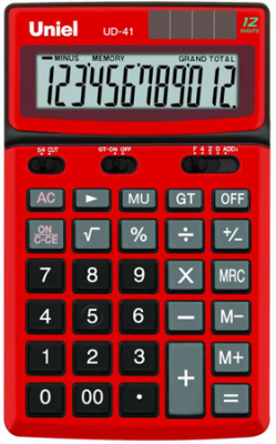 Калькулятор настольный Uniel 12 разрядов DP GT регулируемый дисплей 106x173x26мм 210г красный корпус