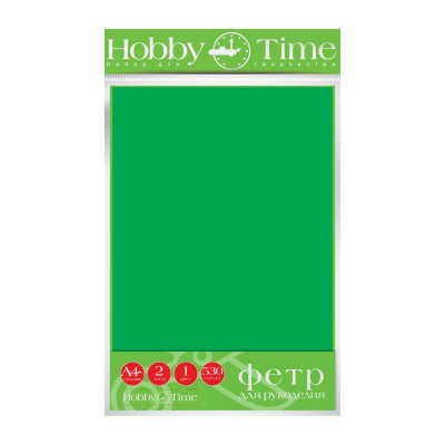 Фетр цветной 20х29см 4мм 2л Hobby Time зеленый