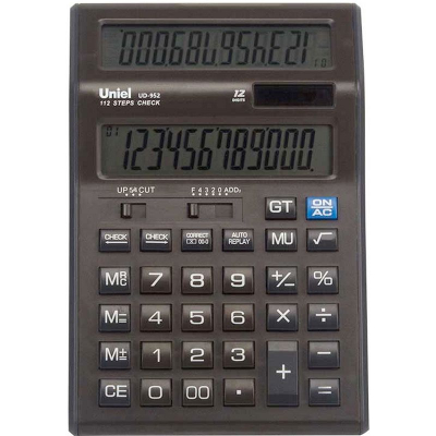 Калькулятор настольный Uniel 12 разрядов сдвоенный дисплей DP проверка/коррекция 112ш 135х202х30мм