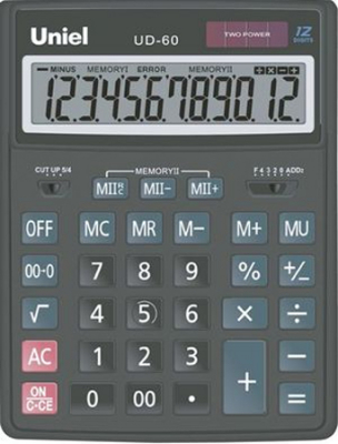 Калькулятор настольный Uniel 12 разрядов DP DM 155х206x35мм 236г