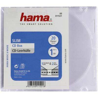 Коробка для диска CD/DVD Hama Slim Box прозрачная  20шт
