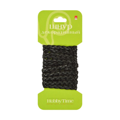 Шнур декоративный из экокожи плетеный Hobby Time плоский 4мм х1.5м черный