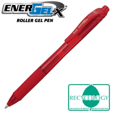 Ручка гелевая автоматическая Pentel 0.7мм EnerGel-X с резиновой манжетой красная