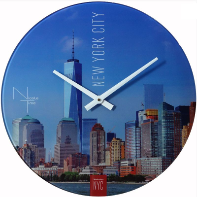 Часы настенные Салют Дизайнерские NicoleTime стекло d-50см 'New York' белые стрелки