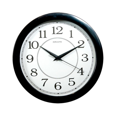 Часы настенные Салют Классика d-28см белый циферблат черные стрелки черный обод