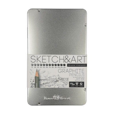 Карандаши чернографитные BrunoVisconti® Sketch&Art 12шт В-14В в металлической коробке