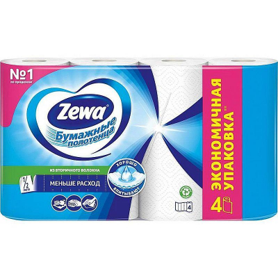 Полотенце бумажное Zewa Plus 2 слоя 112л х12.5см х4 рул с тиснением