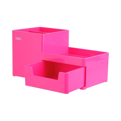 Подставка для принадлежностей Deli 'Rio'  4 отделения 17x9x9см с выдвижным ящиком розовая