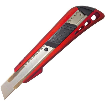 Нож макетный 18мм Lamark пластиковый корпус Soft touch металлические направляющие лезвия красный в блистере