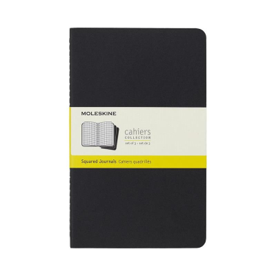 Записная книжка A5  40л клетка Moleskine® Cahier Large 3шт картонная обложка черная