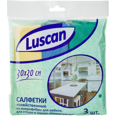 Салфетки  хозяйственные для стекол/мебели/универсальная Luscan 30x30см микрофибра 3шт