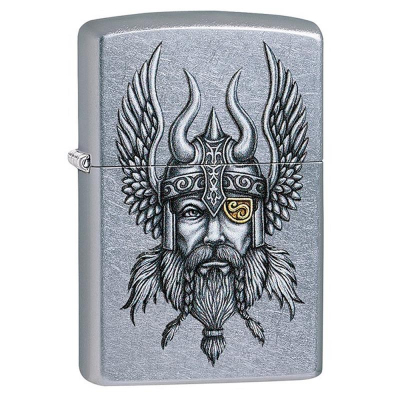 Зажигалка бензиновая Zippo Classic 'Viking Warrior' с покрытием Street Chrome® серебристая