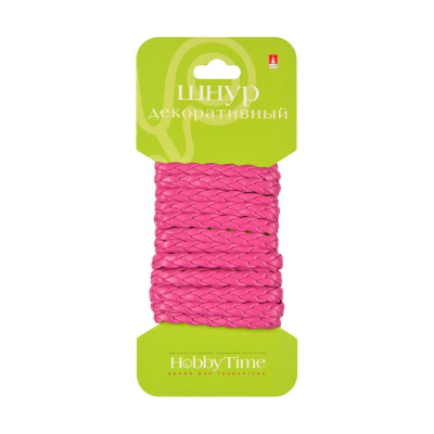 Шнур декоративный из экокожи плетеный Hobby Time плоский 4мм х1.5м розовый