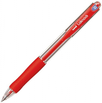 Ручка шариковая автоматическая Uni-Ball 0.5мм Laknock с резиновой манжетой красная