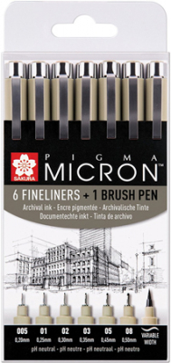 Ручки капиллярные художественные Sakura Pigma  7шт 0.2-0.5мм черные