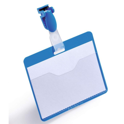 Держатель для бэйджа/ID-карты горизонтальный  90х60мм Durable с клипом для посетителей синий