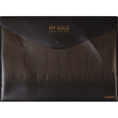 Папка-конверт на кнопке A4 deVENTE пластиковая 160мк 'My Gold' черная