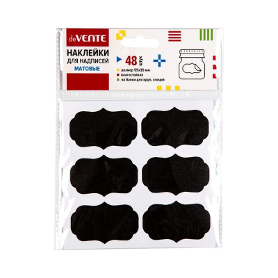 Наклейки пластиковые для мелков и маркеров deVENTE  55х35мм фигурные 48шт матовые черные